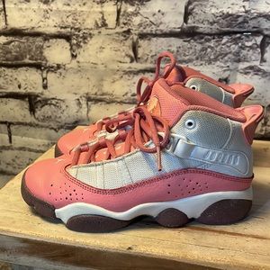 Kids Air Jordan 6 Rings. White, pink, purple. Size 1.